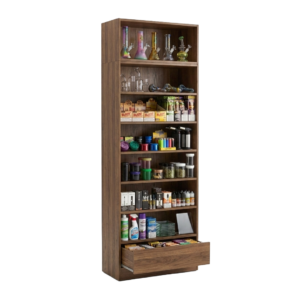 Brown Woodgrain Smoke Shop Shelf Display Case with Drawer