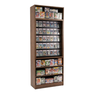 Brown Woodgrain Sports Card Tall Wall Display Case with Shelves