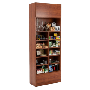Cherry Smoke Shop Tall Wall Cubby Display Case with Drawer