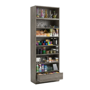 Gray Woodgrain Smoke Shop Shelf Display Case with Drawer