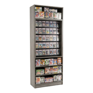 Gray Woodgrain Sports Card Tall Wall Display Case with Shelves