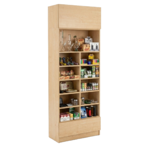 Maple Smoke Shop Tall Wall Cubby Display Case with Drawer