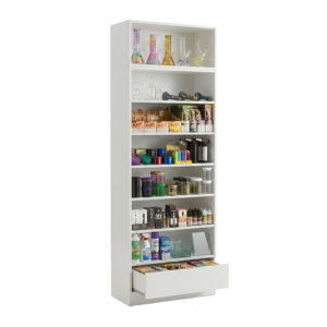 White Smoke Shop Shelf Display Case with Drawer