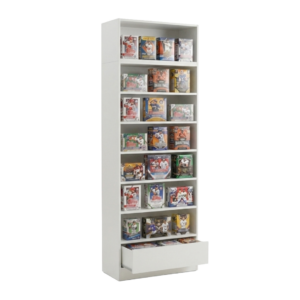 White Sports Card Shelf Display Case with Drawer
