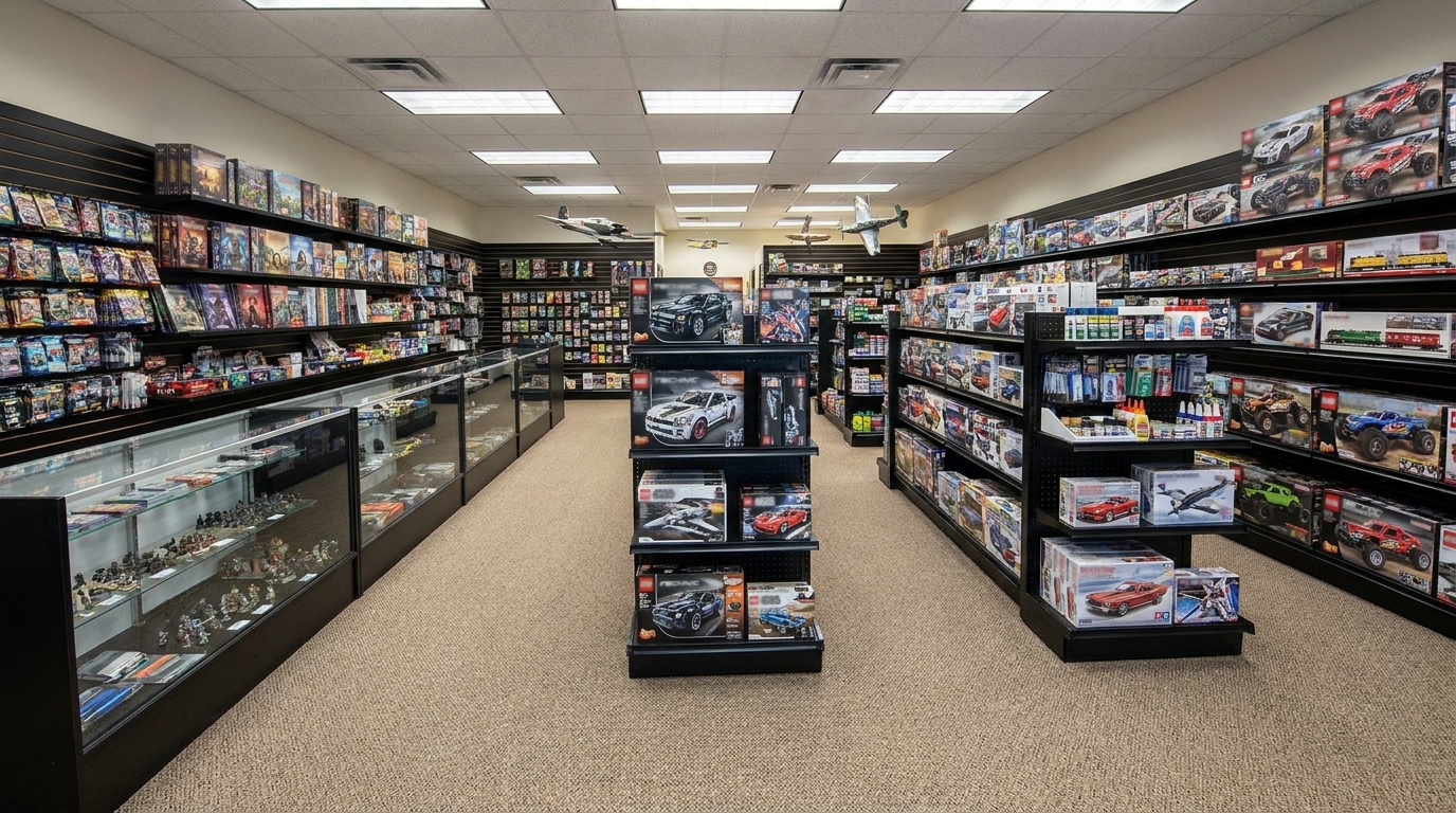 Black Retail Fixtures in a Hobby Shop