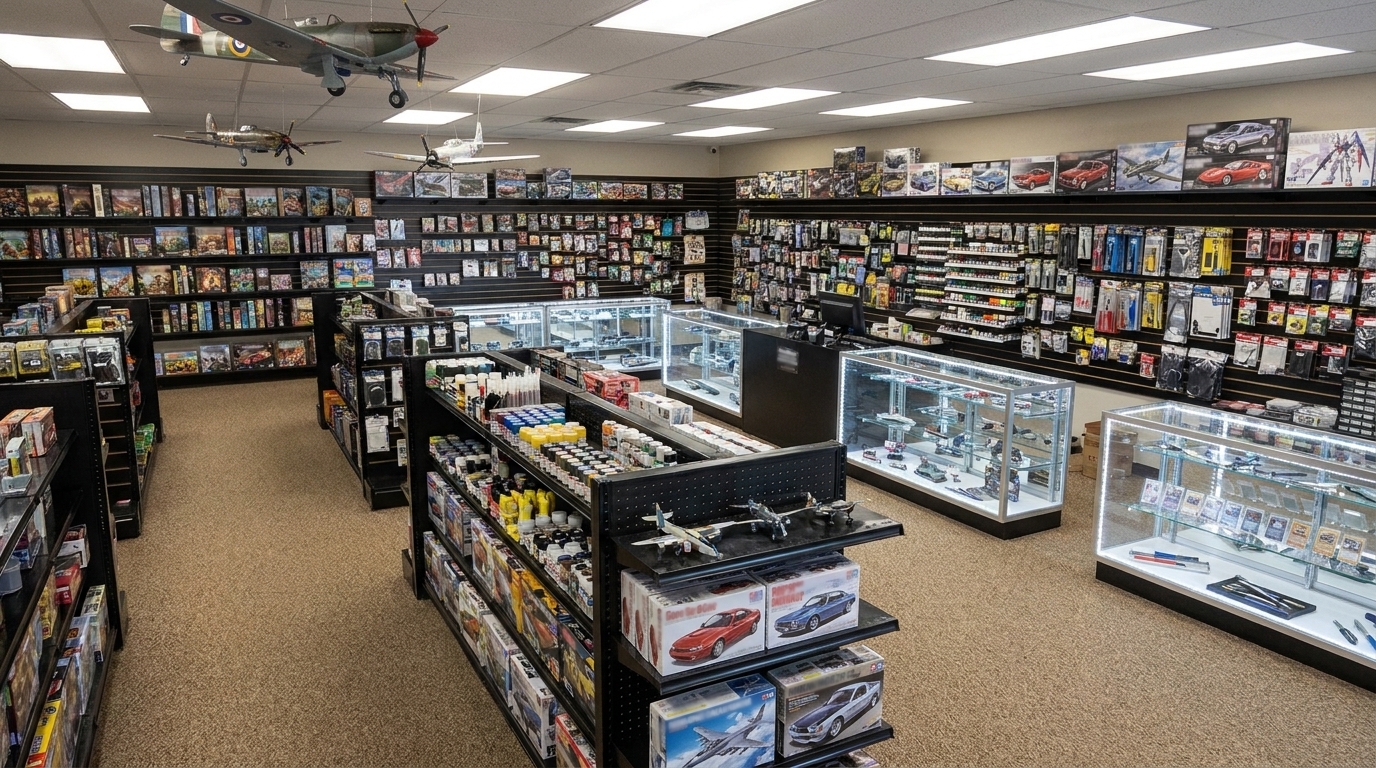 Silver Extra Vision Display Cases in a Hobby Shop