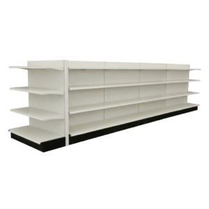 Lozier White Double Sided Gondola Shelving Starter Unit | 4 Sections & 3 Rows With 1 End Cap | 214″W x 22″D x 54″H